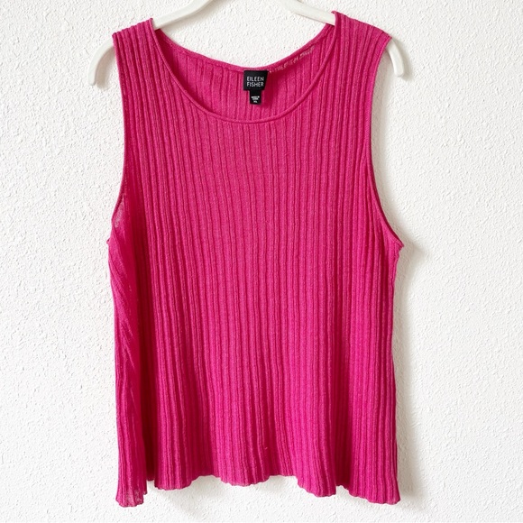 Eileen Fisher 100% Linen Knit Top Hot Pink Size XL Coastal Colorful Bohemian - Picture 1 of 6